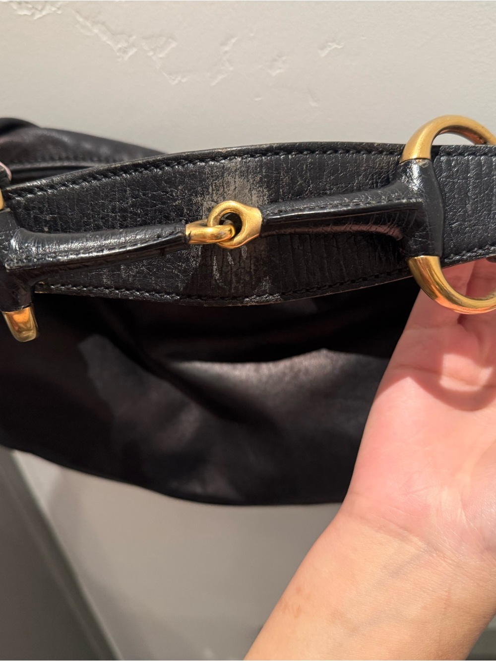 Authentic Gucci Black Leather Horsebit Hobo Bag Medium Vintage - Picture 5 of 13